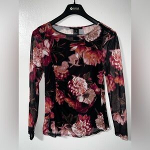 White House Black Market Floral Sheer Mesh Top - Long Sleeve With Camisole